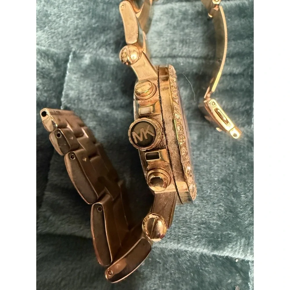Michael Kors Tank MK 5412 Rose Gold Watch Rhinestone Glam